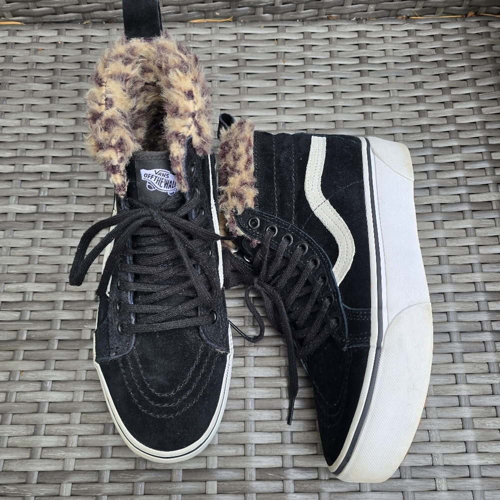 VANS SK8-Hi Platform MTE Sneaker Women's 7 Black Leopard Fur High-Top Shoes
